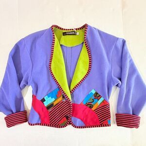 Canvasback, Vintage 90s Wearable Art Fleece Jacket, M Vibrant Eclectic Colorful